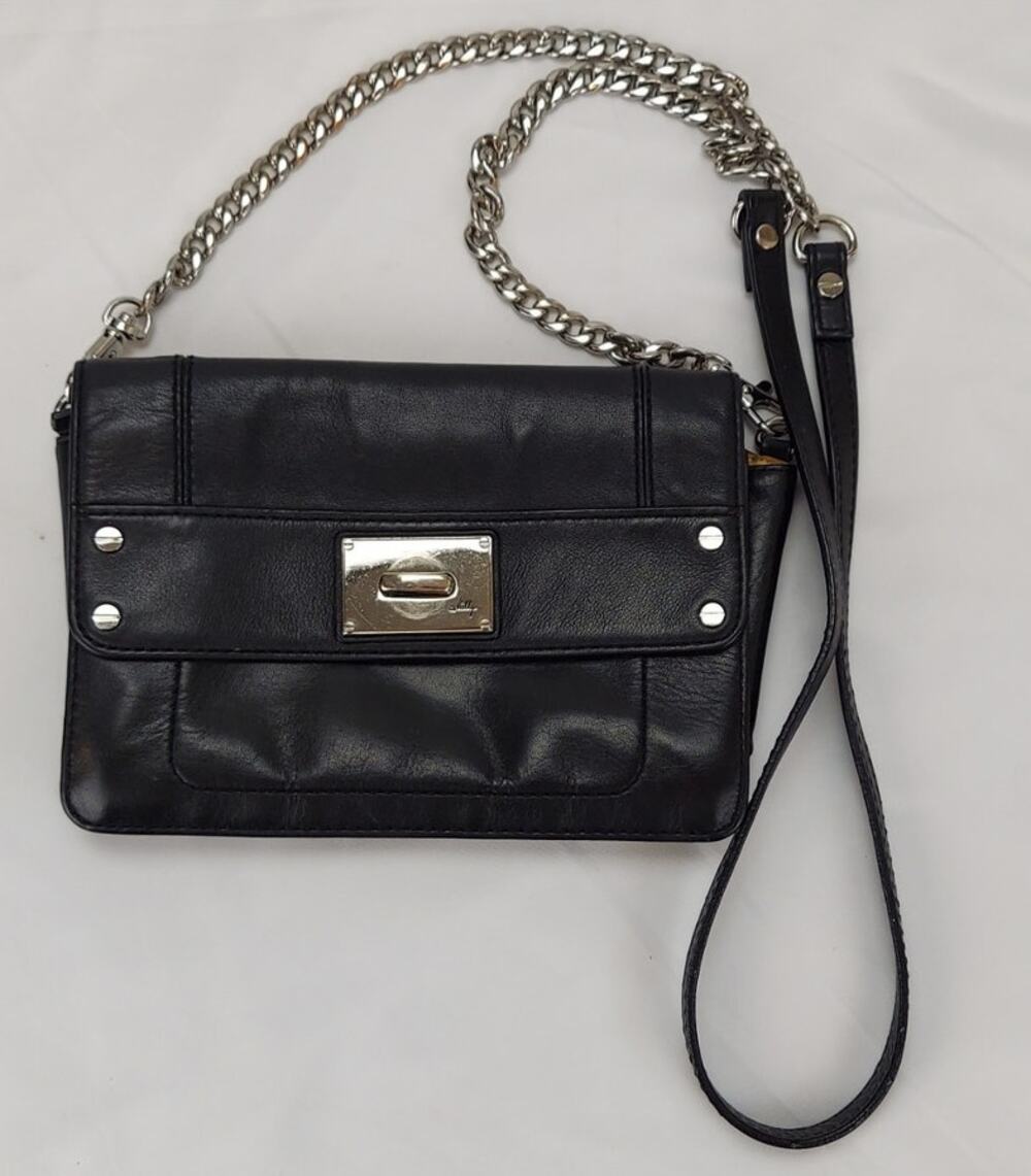 Milly Leather Small Crossbody Bag Shoulder Purse Silver Chain Strap